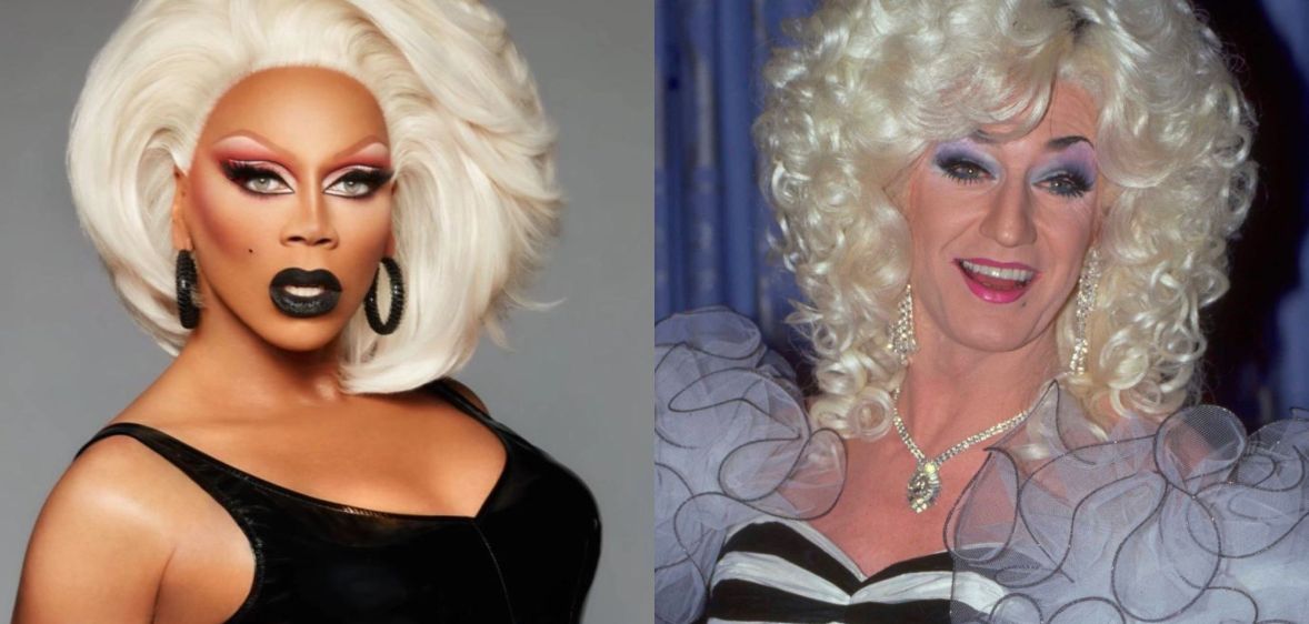On the left, RuPaul. On the right, Lily Savage.