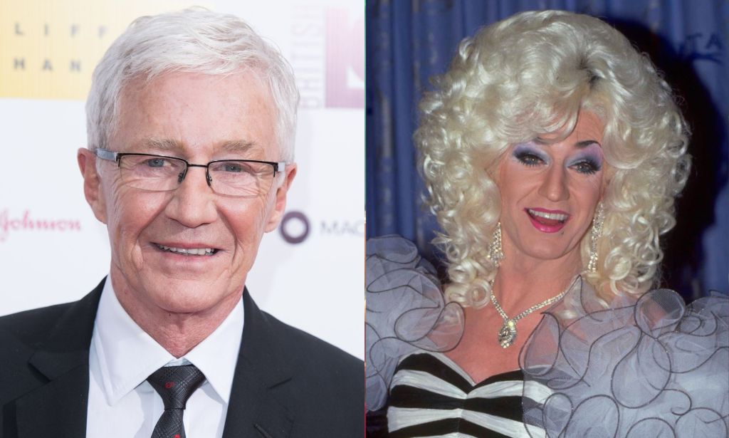 Paul O'Grady (left) on a red carpet and as Lily Savage (right)