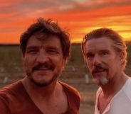 Pedro Pascal and Ethan Hawke on set filming ‘Strange Way of Life’.