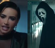 Screenshot from Demi Lovato's music video for Scream VI song Still Alive alongside an image of Ghostface.