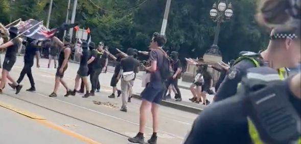 Neo-Nazis performing salutes at a Posie Parker event in Melbourne