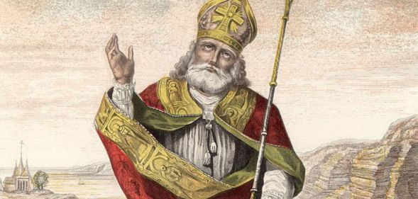 An illustrated drawing of St Patrick.