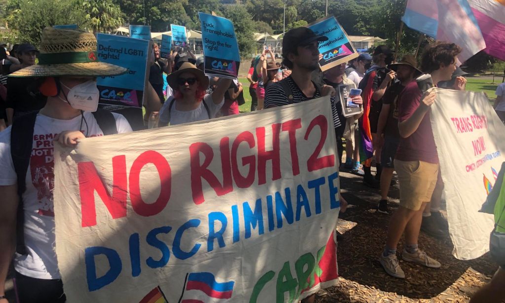 A group of people protested against anti-trans activist Posie Parker in Sydney on Saturday (11 March), with more protests planned around Australia. 