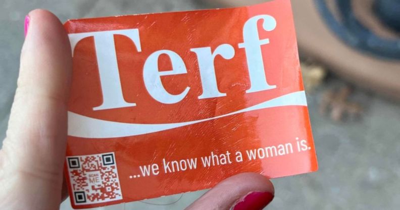 A picture of the TERF sticker found by NYC locals