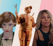 Collage of Eddie Redmayne in the Danish Girl, Ivor MacAskill as a trans Pinocchio and Laverne Cox