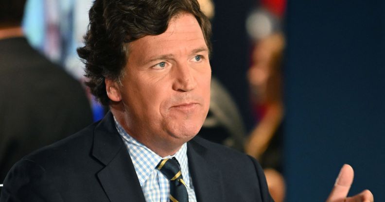 Tucker Carlson talking during a broadcast.