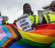 Ugandan LGBTQ+ people lead a protest in London.