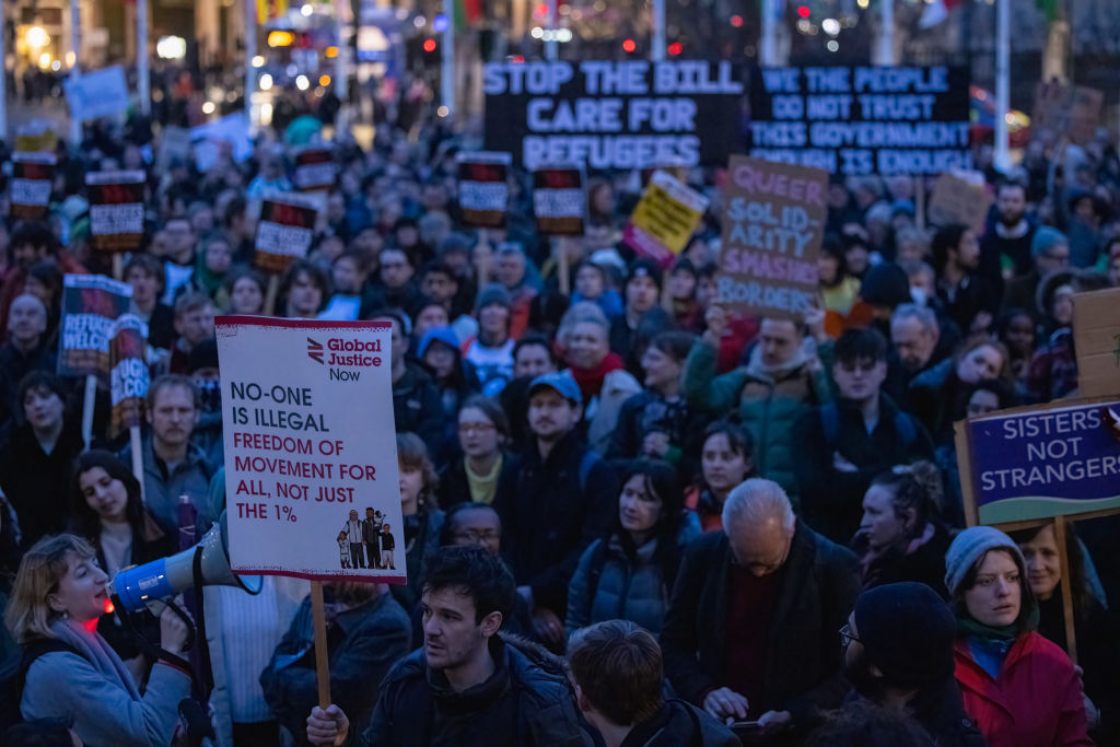 Several hundred protesters demonstrated outside the UK Parliament while the Illegal Migration Bill is going through its second reading. 