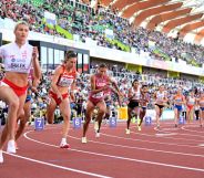 Athletes compete in the Women's Heptathlon 800m on day four of the World Athletics Championships.