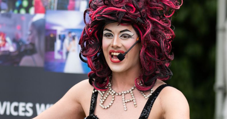 Drag artist Aida H Dee during a Drag Queen Story Hour UK event.
