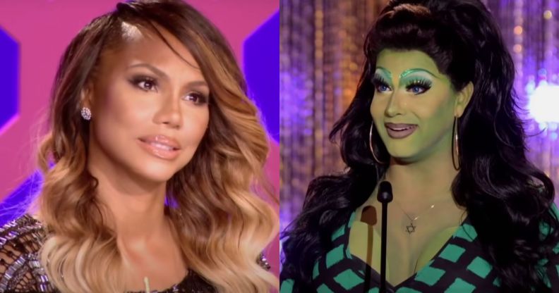 Stills from the Drag Race season 9 roast of michelle visage featuring Tamar Braxton and Alexis michelle.