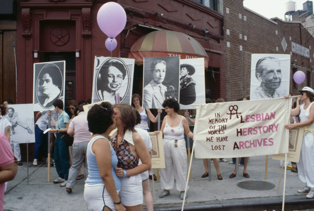 An image of Radclyffe Hall in 1982 Pride Parade. 