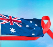Australia flag with HIV awareness ribbon