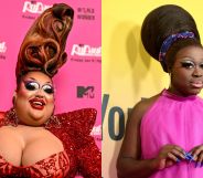 Mistress Isabelle Brooks at the RuPaul's Drag Race season 15 premiere, alongside an image of Bob The Drag Queen at the YouTube Streamy Awards.
