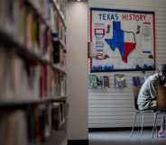 Child in library Texas book ban