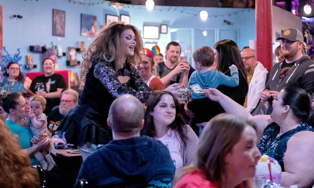 A drag performer at a family-friendly event.