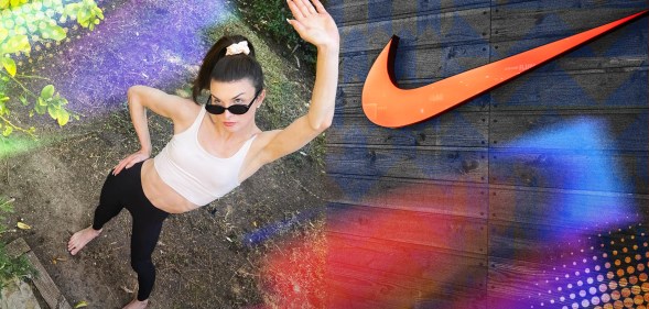 Composite image of influencer Dylan Mulvaney with the Nike logo