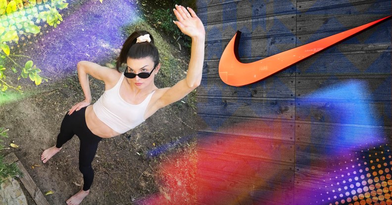 Composite image of influencer Dylan Mulvaney with the Nike logo