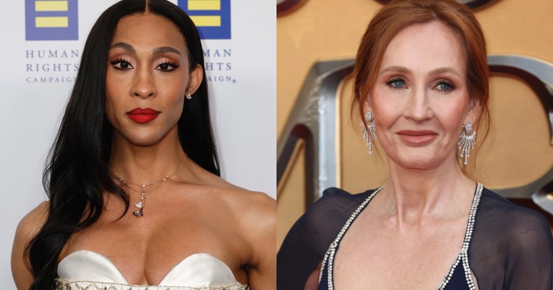 Michaela Jaé Rodriguez (L) is not fazed by JK Rowling's (R) controversial trans comments.