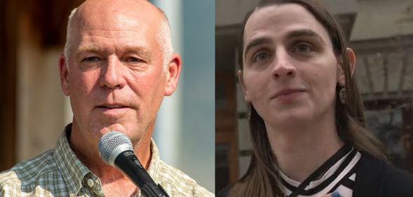A split image of Montana governor Greg Gianforte and trans representative Zooey Zephyr.
