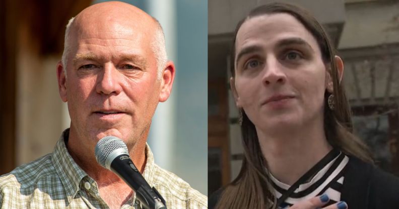 A split image of Montana governor Greg Gianforte and trans representative Zooey Zephyr.