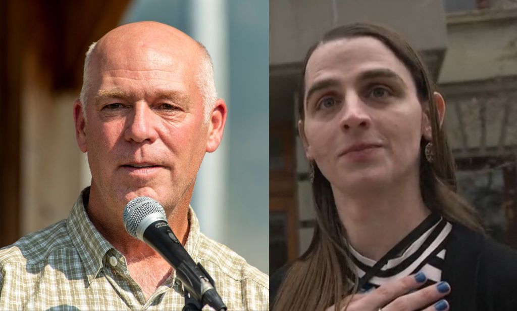 A split image of Montana governor Greg Gianforte and trans representative Zooey Zephyr.