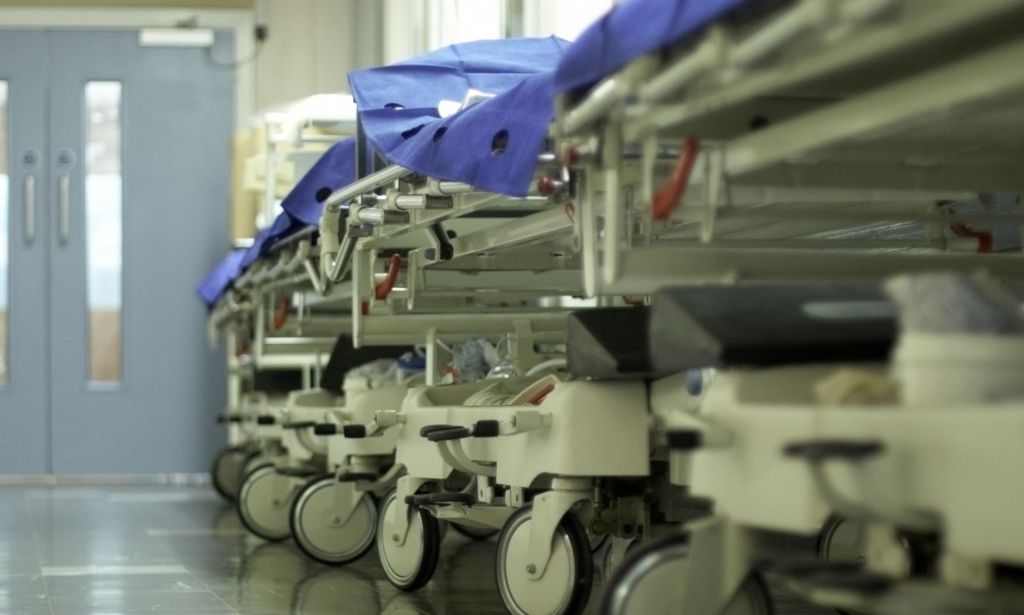 Groups of NHS hospital beds.