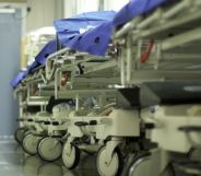 Groups of NHS hospital beds.