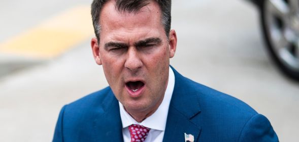 Oklahoma governor Kevin Stitt speaking to press.