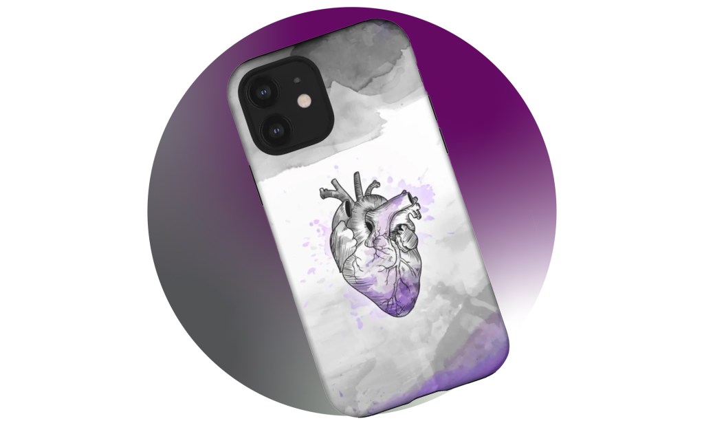A phone cover in the colours of the asexual Pride flag.