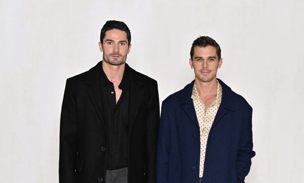 Queer Eye star Antoni Porowski stands with fiance Kevin Harrington at the 2023/2024 Paris Fashion Week.