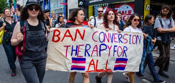 Protest calls for a comprehensive ban on conversion therapy practices across the UK