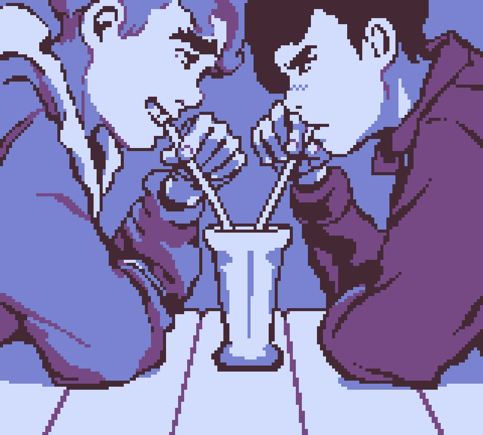 Ferguson and Ken sharing a milkshake in Small Town Emo.
(Fnife Games)