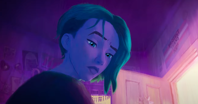 Across the Spider-Verse includes a 'Protect Trans Kids' poster