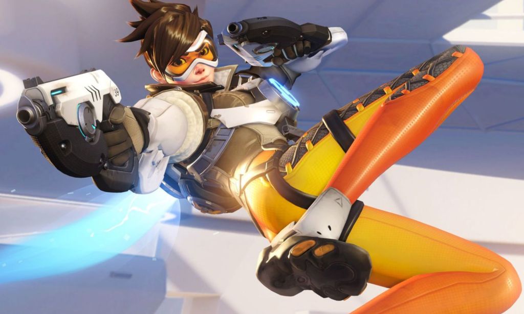 A pre-rendered image of Tracer from Overwatch.