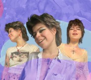 Collage of photos of Ezra, a white man with mid length hair, smiling