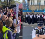 A split image of protestors at the Honor Oak pub
