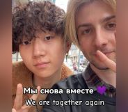 Haoyang Xu and Gela Gogishvili pose side-by-side after Haoyang was detained by authorities in Russia for allegedly violating the country's 'LGBTQ+ propaganda' ban