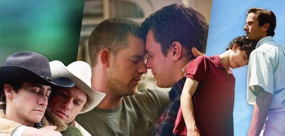 A graphic composed of various LGBTQ+ movies such as Brokeback Mountain, Call Me By Your Name etc