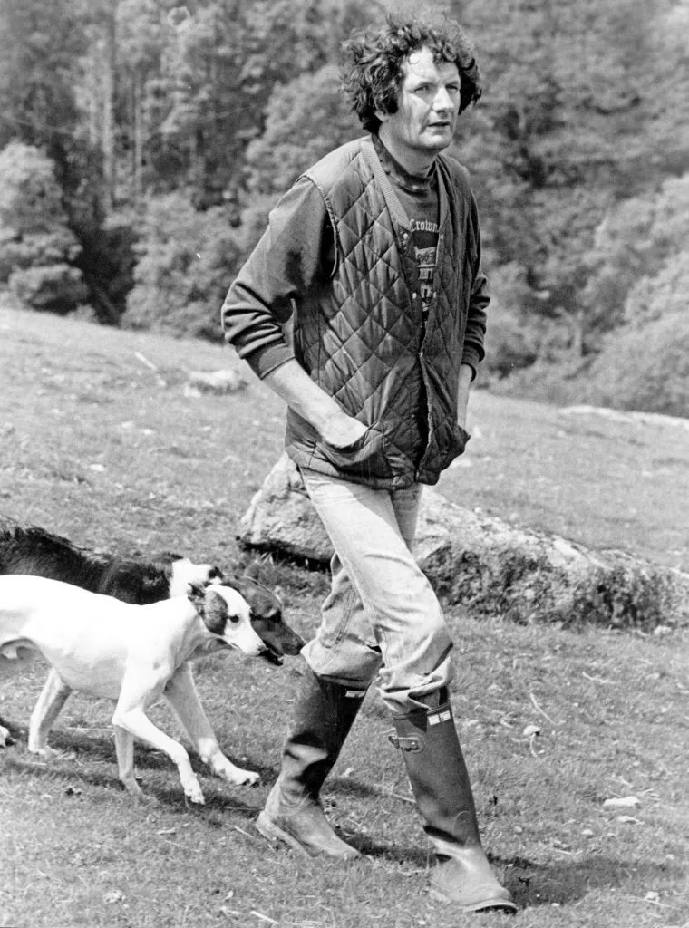 Norman Scott, walking his dogs near his home in Chagford, Devon in 1979.