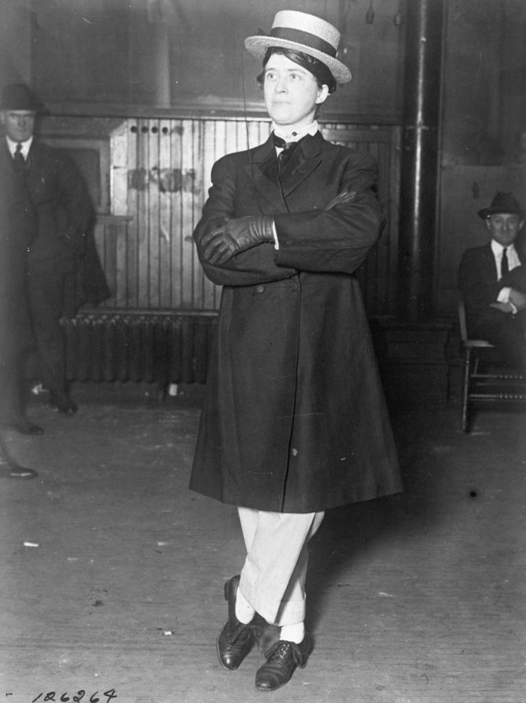 A picture of a woman from history who was arrested for wearing male clothing
