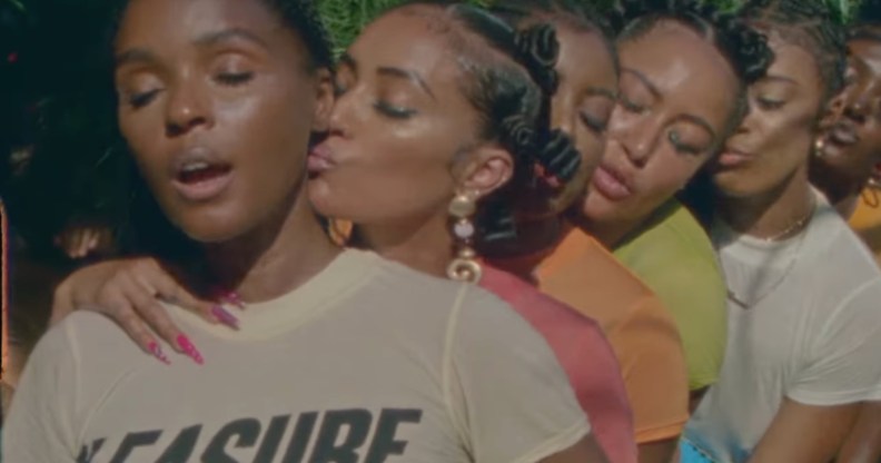 A still from Janelle Monáe's Lipstick Lover music video.
