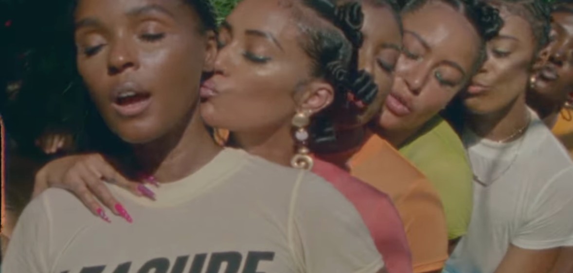 A still from Janelle Monáe's Lipstick Lover music video.