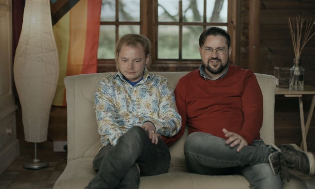 A still image of trans contributors Charlie and Andrew as they sit side by side in an interview for Channel 4's Gender Wars