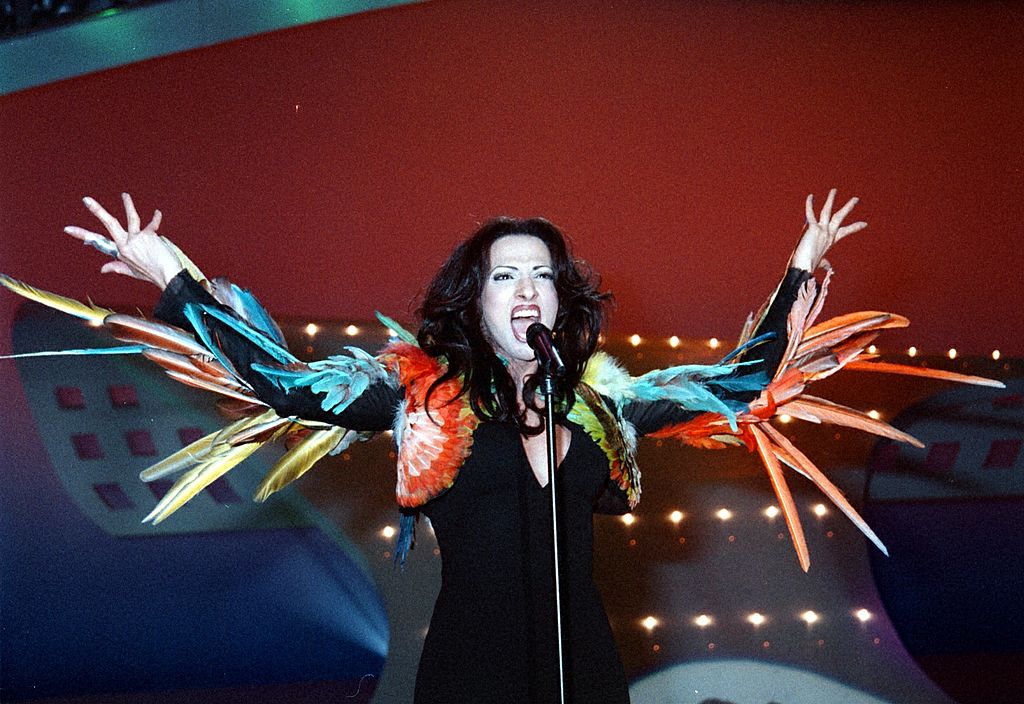 Dana International performing at Eurovision in Birmingham. 