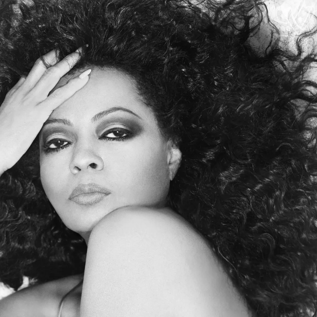 A black and white promotional image of Diana Ross