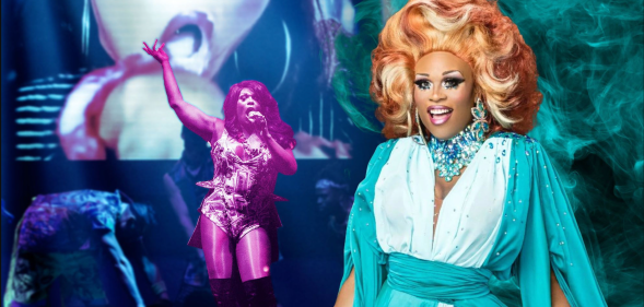 An image featuring several photos of Drag Race icon Peppermint.