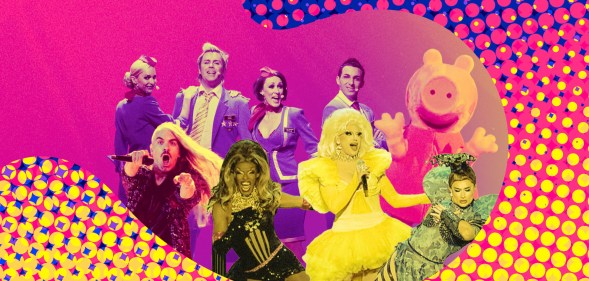 Collage showing Peppa Pig, Scooch and drag queens