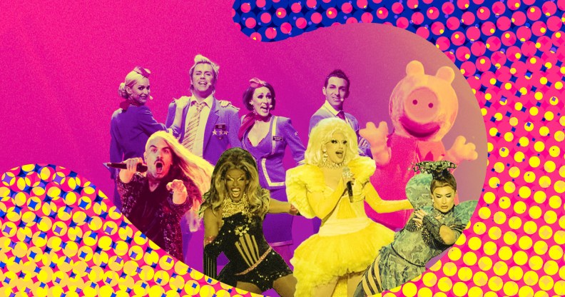 Collage showing Peppa Pig, Scooch and drag queens