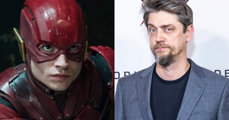 Ezra Miller as the Flash (L) and director Andy Muschieti (R). (DC studios_Getty)
